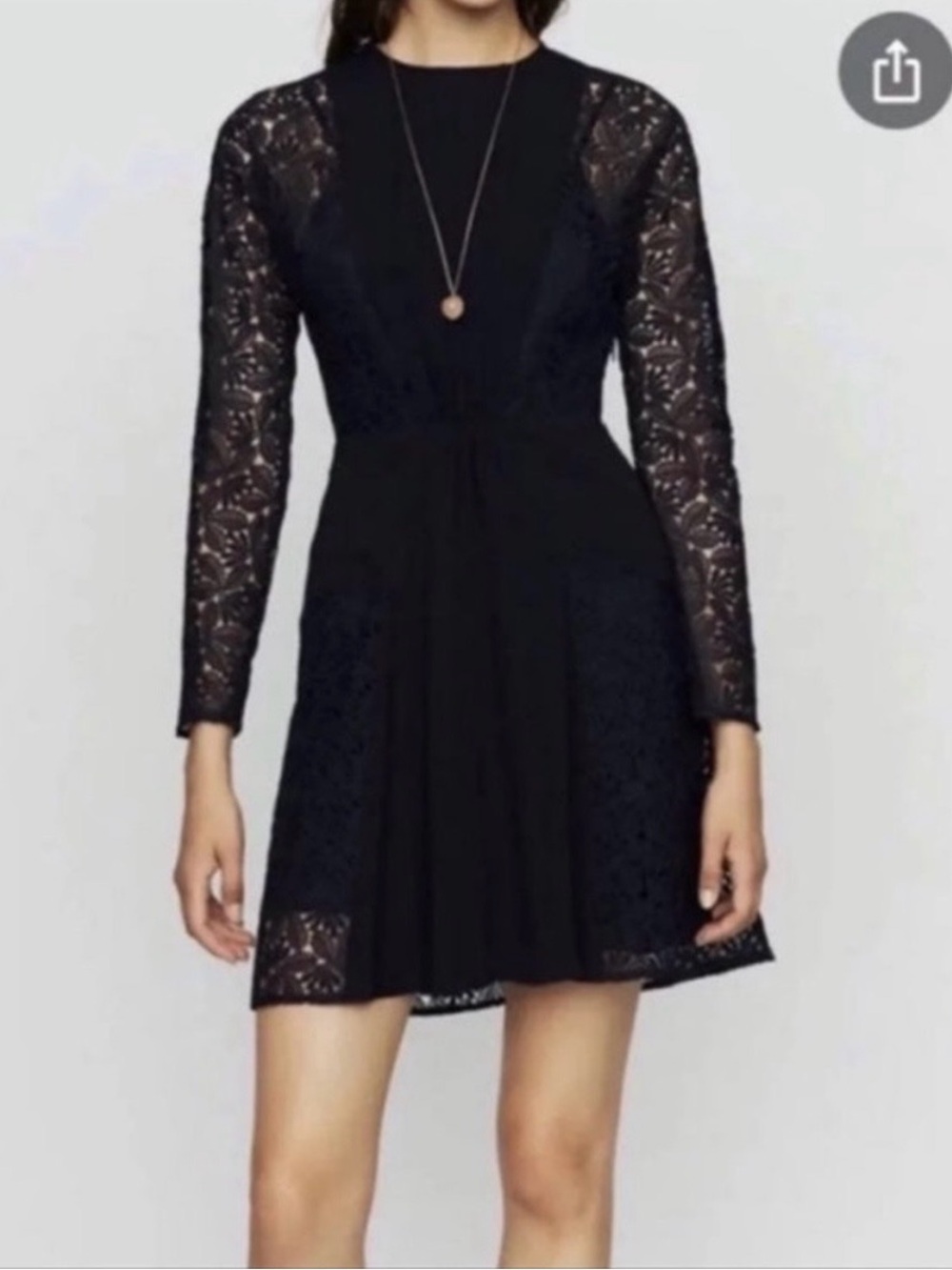 NWT Maje Navy Repine Crepe and Lace Dress